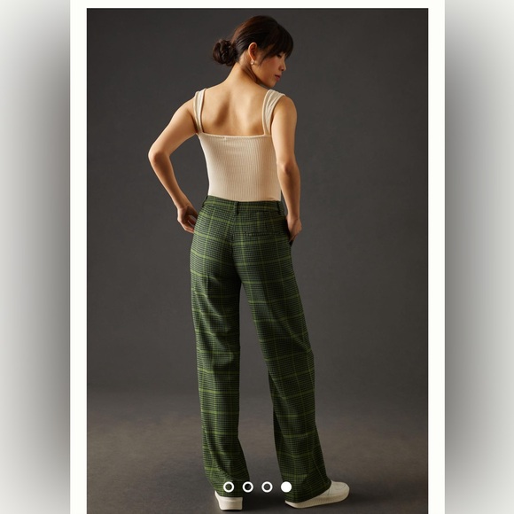 Anthropologie Nice Things, green/navy houndstooth slacks pants 10, 42, Med nwot - Picture 1 of 11
